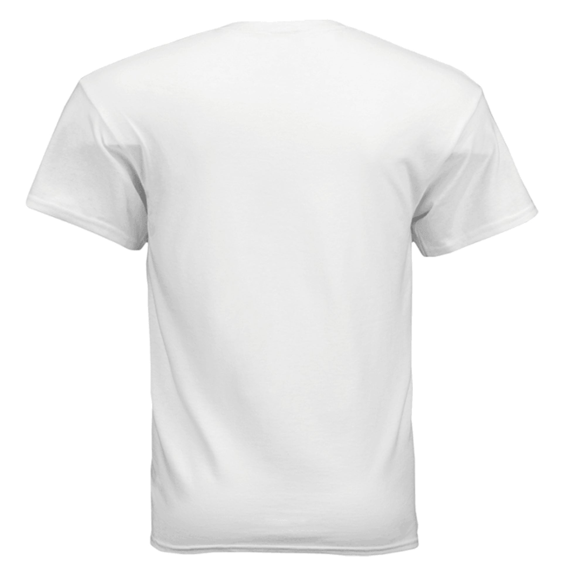 Rear view of a white Gildan Ultra Cotton adult t-shirt.