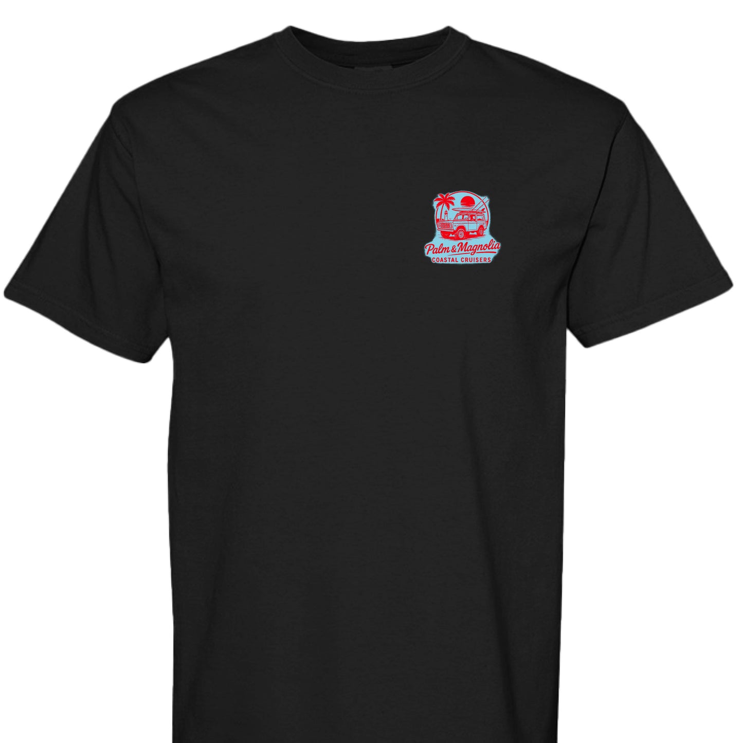 Black Comfort Colors T-shirt with embroidered Palm & Magnolia Cruisers patch on chest.