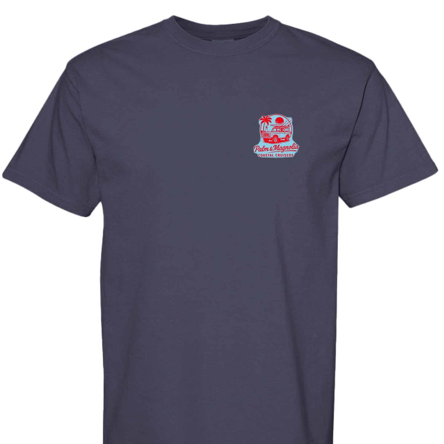 Navy Comfort Colors T-shirt with a colorful Coastal Cruisers emblem on the chest.