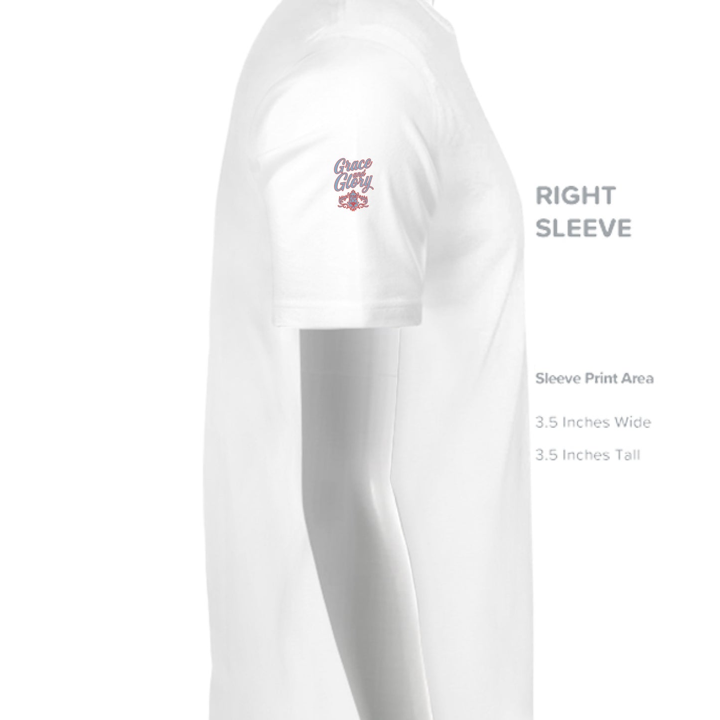 White women's Nike Dri-FIT Legend Tee with Grace & Glory sleeve print in powder blue.