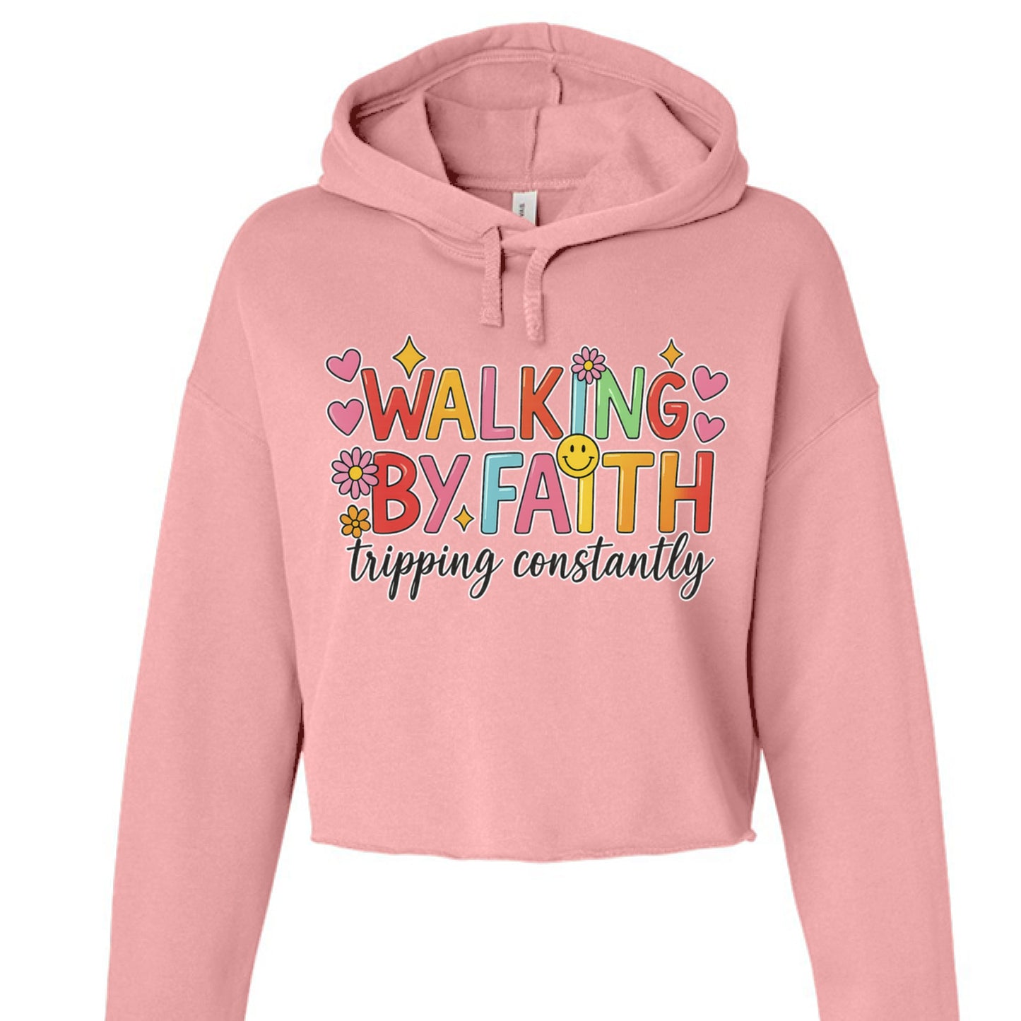 Cropped fleece hoodie with raw hem and drawcord in light fabric blend by Bella + Canvas