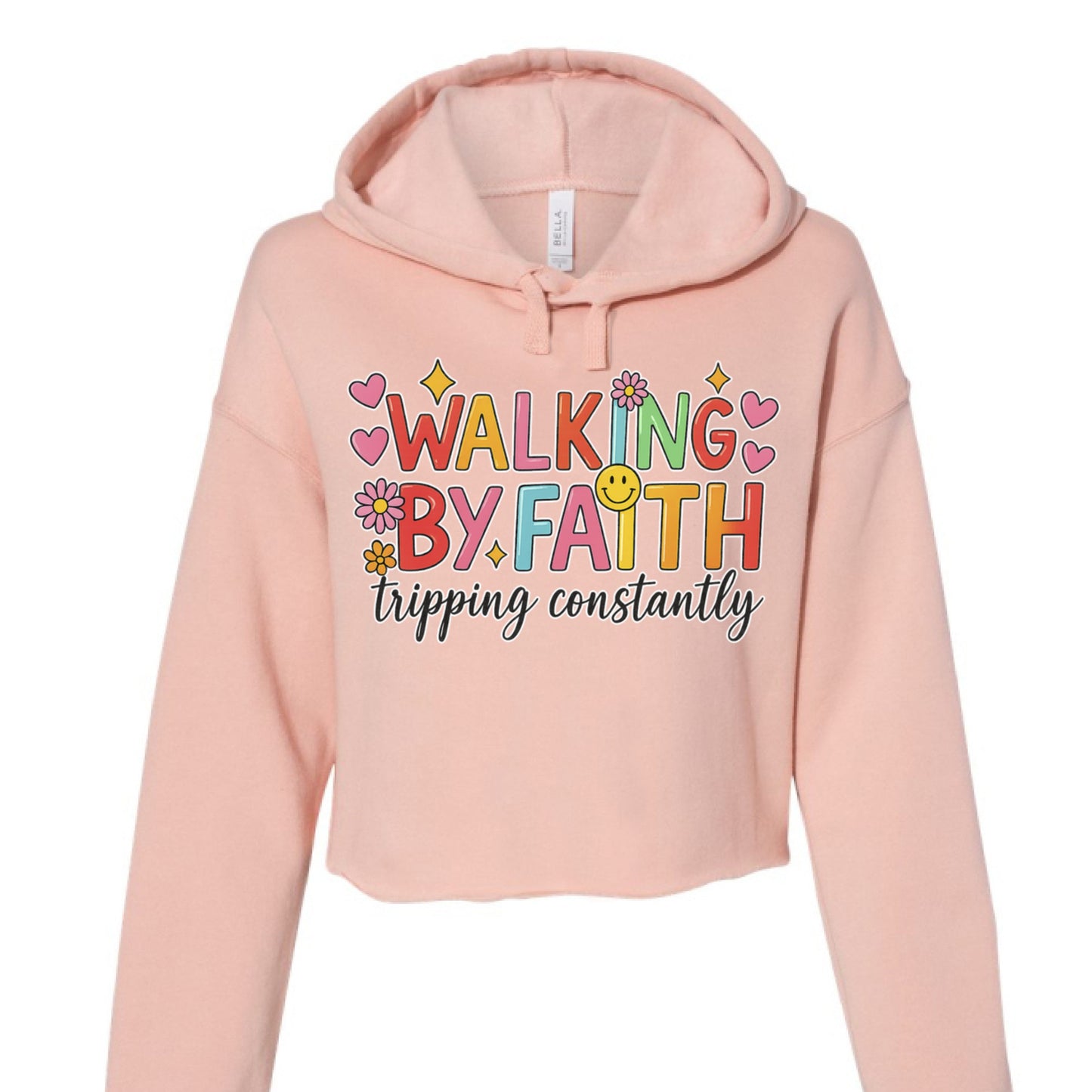 Cropped fleece hoodie with raw hem and drawcord in soft cotton-poly blend