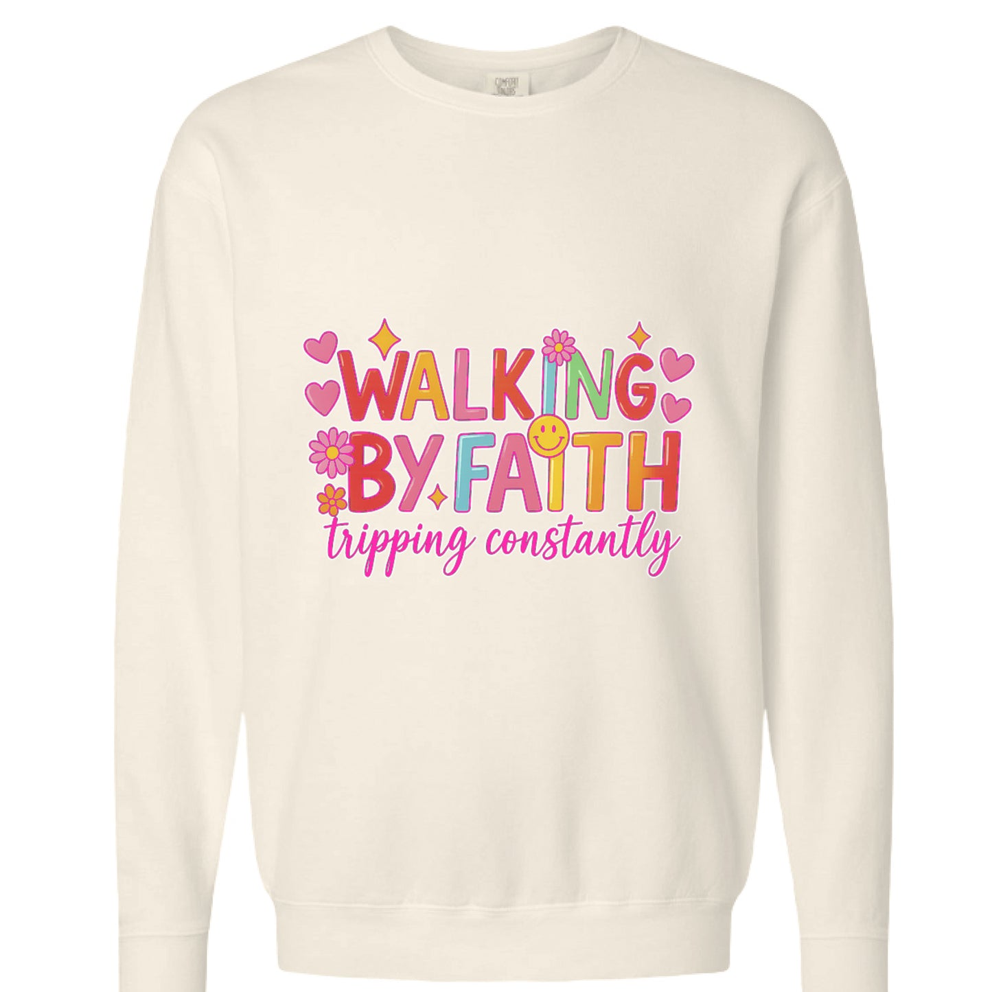 Unisex lightweight cotton crewneck sweatshirt in soft, garment-dyed fabric with ribbed cuffs and collar
