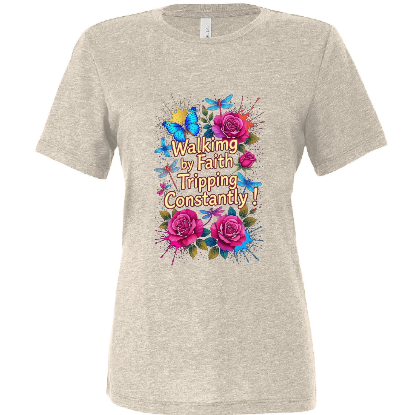 Lightweight women's relaxed triblend t-shirt in soft fabric with a crewneck design.