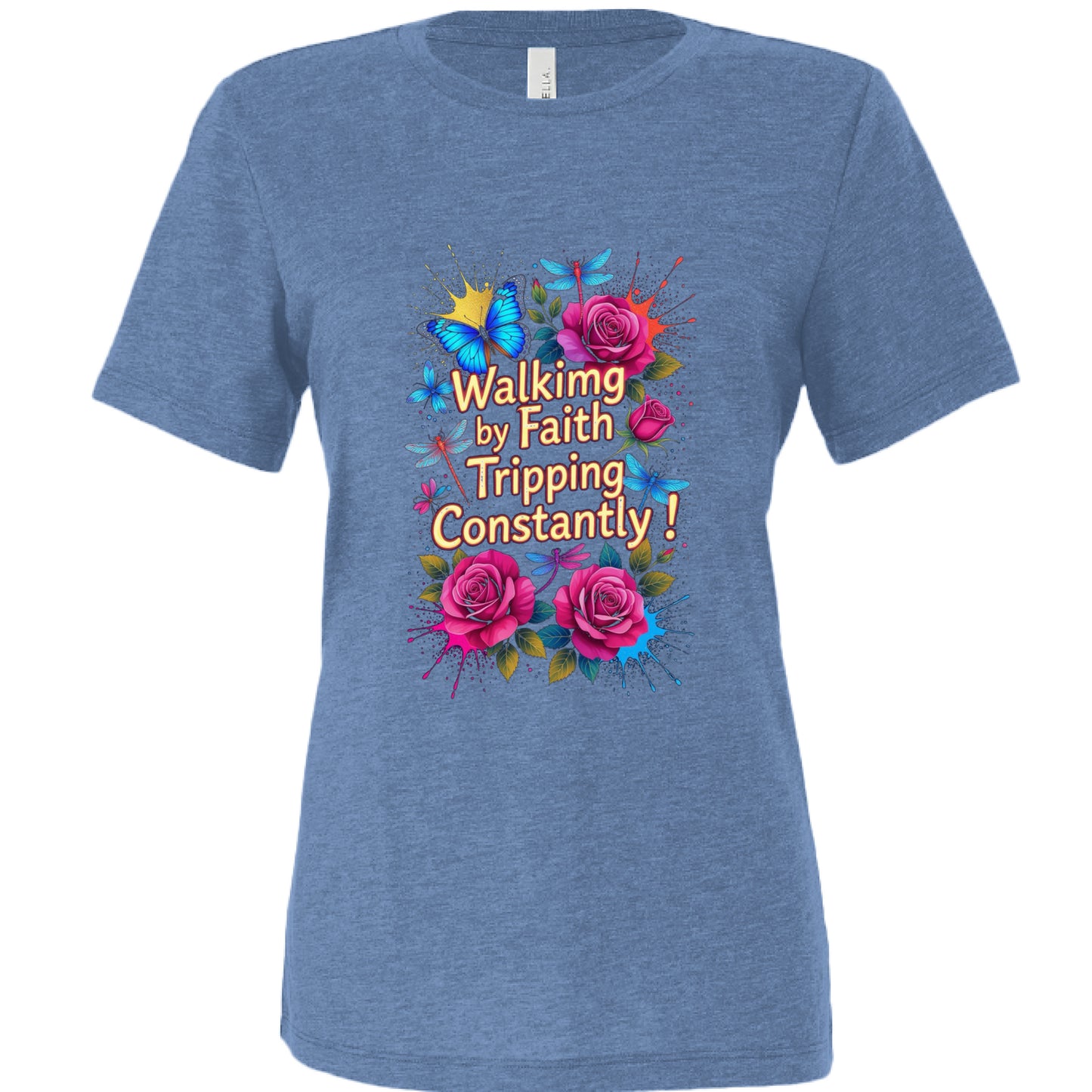 Relaxed fit women's triblend t-shirt in soft fabric with a crewneck design.