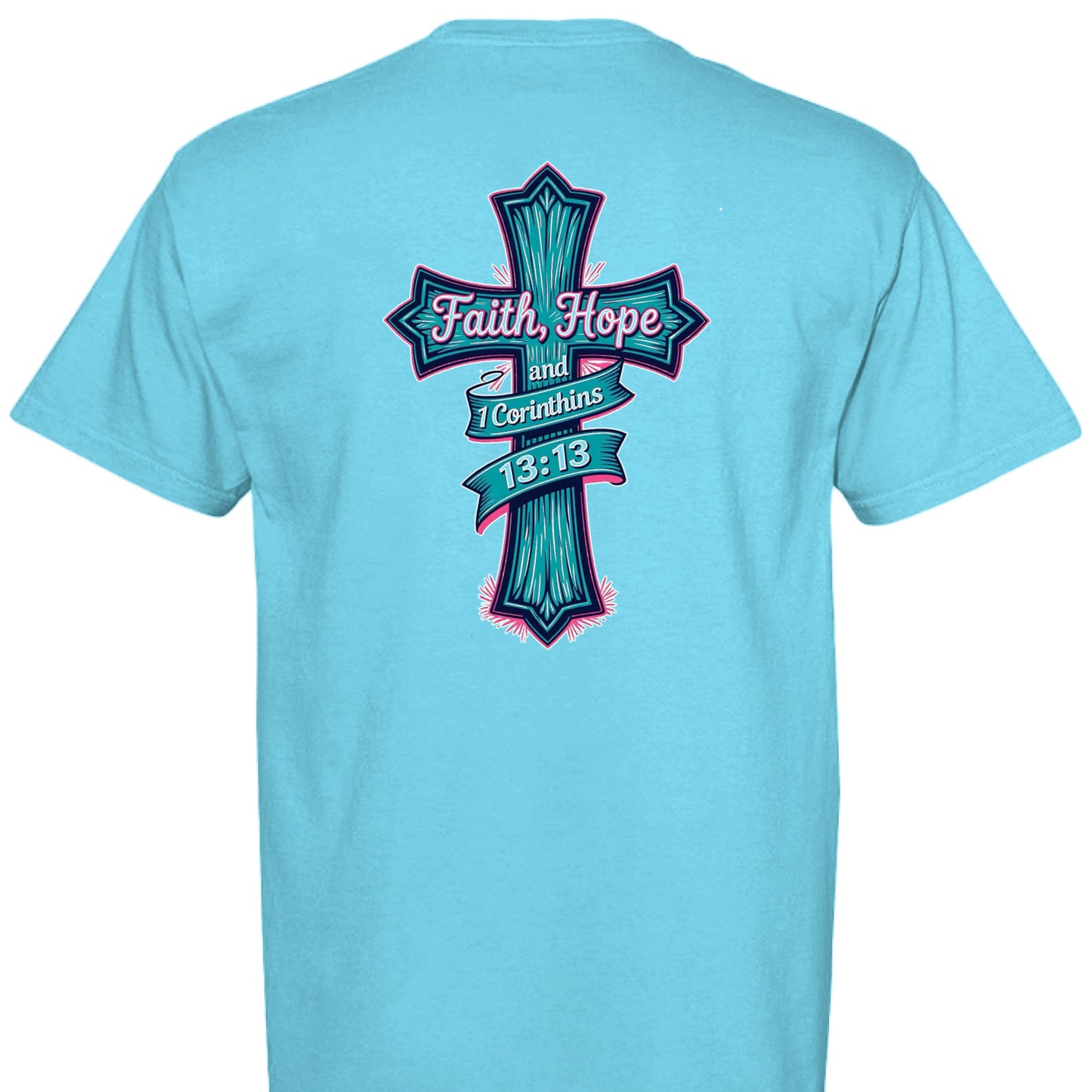 Comfort Colors adult T-shirt in muted color with Faith Hope and Love text by Palm and Magnolia