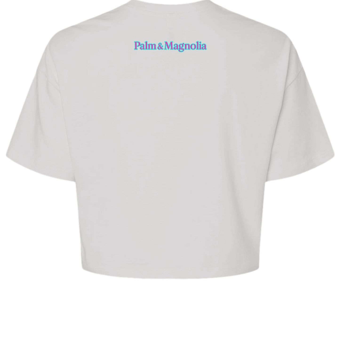 White crop tee with God is Greater print, oversized sleeves, and relaxed fit for women