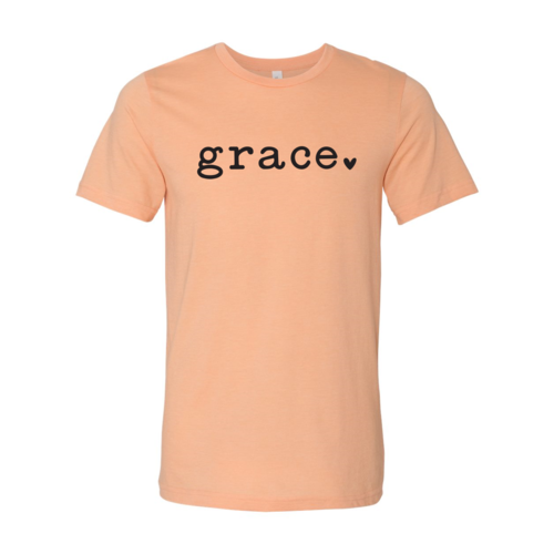 Peach unisex t-shirt with black "grace" text in script font.
