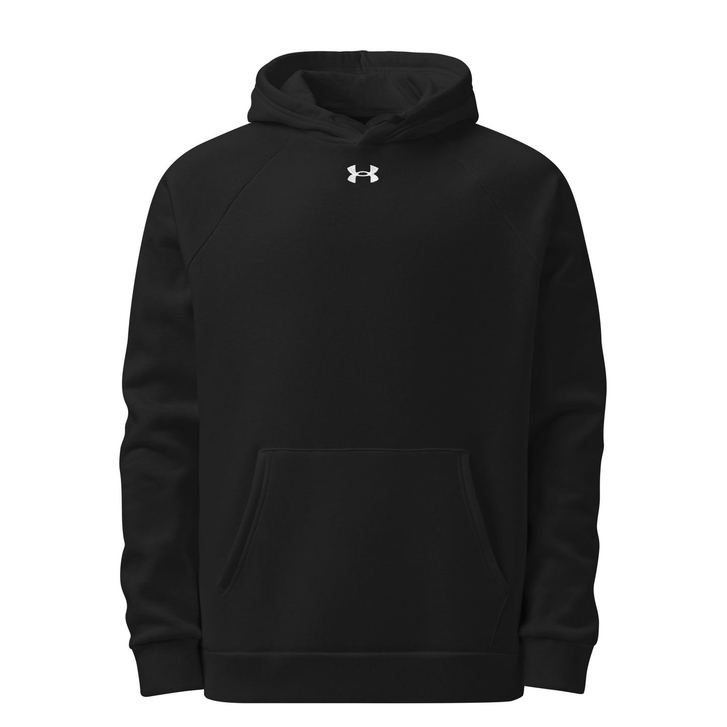 Black Under Armour hoodie with "Make Heaven Crowded" print in coastal hues and cross design.