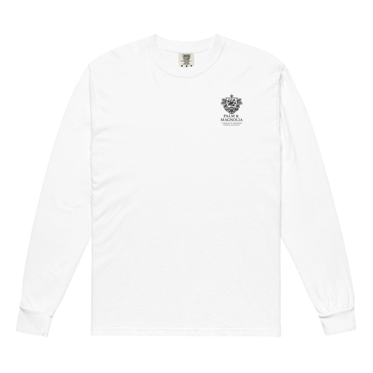 White long-sleeve tee with "Hope Anchors the Soul" text and palm-magnolia emblem on chest.