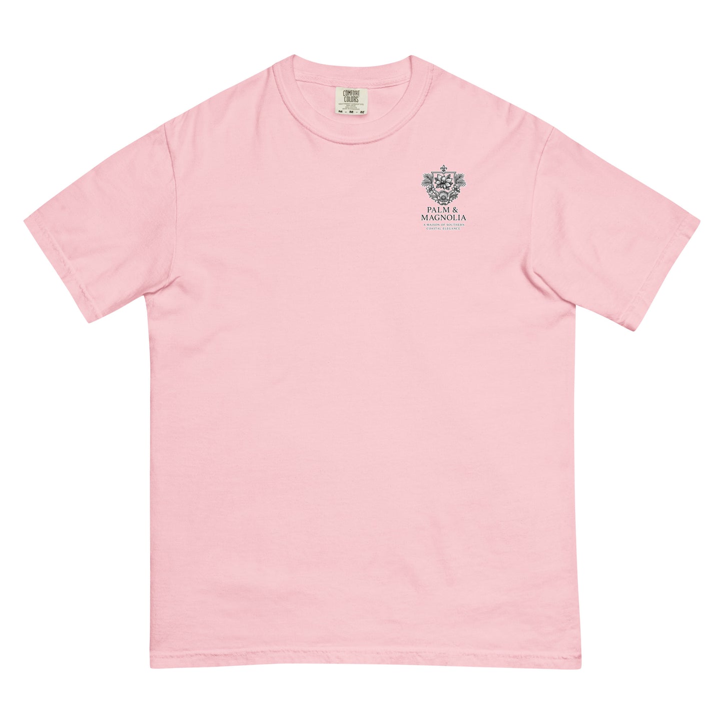 Pink short-sleeve Comfort Colors tee with jack-up rig emblem on chest.