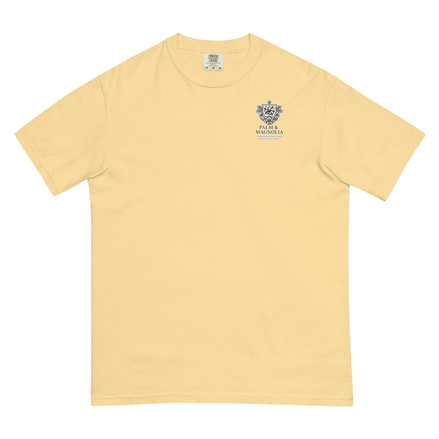 Light yellow short-sleeve Comfort Colors tee with jack-up rig chest emblem.