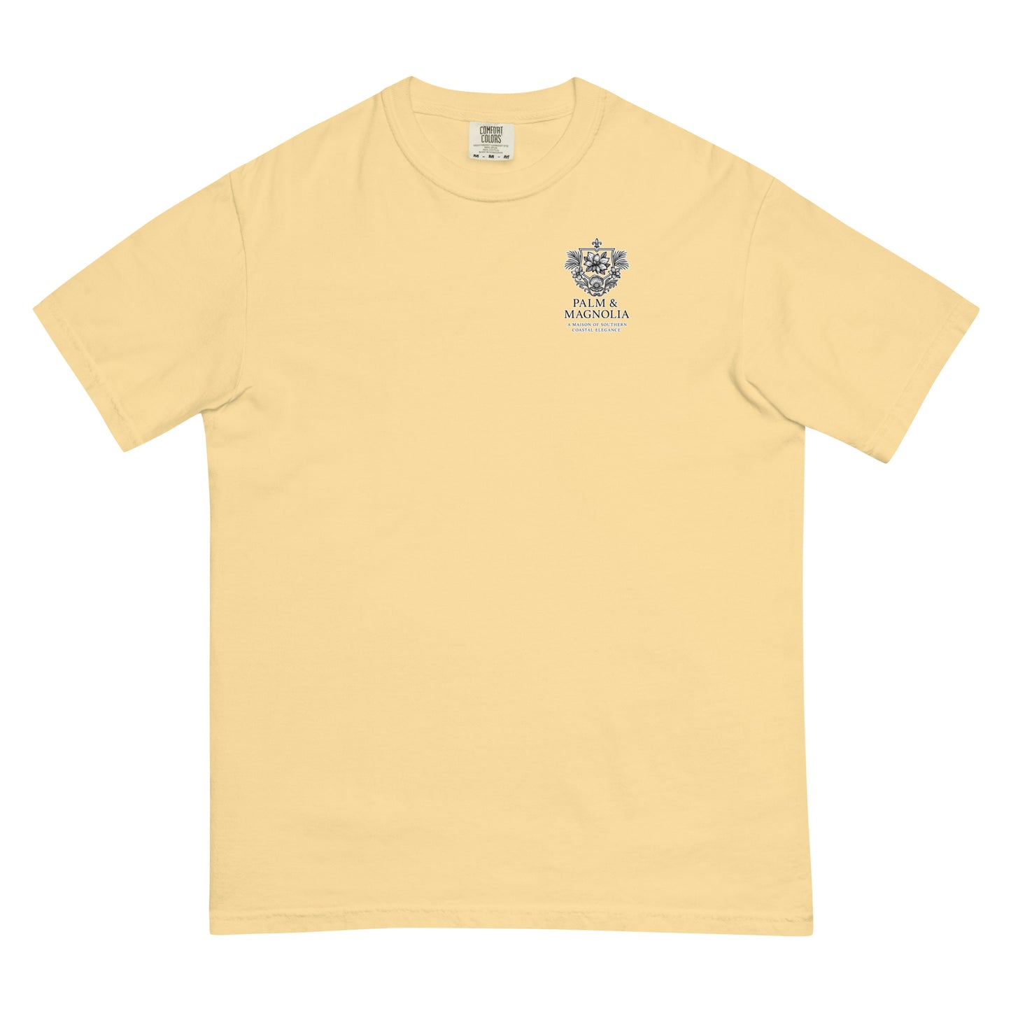 Light yellow Comfort Colors T-shirt with centered watercolor design of Christ holding a girl and blueberries.