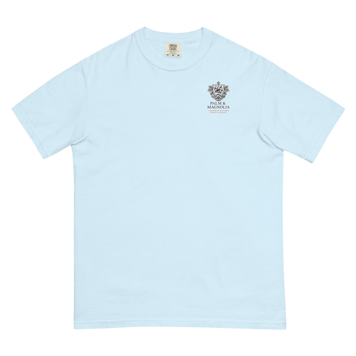 Light blue short-sleeve Comfort Colors tee with jack-up rig chest print.