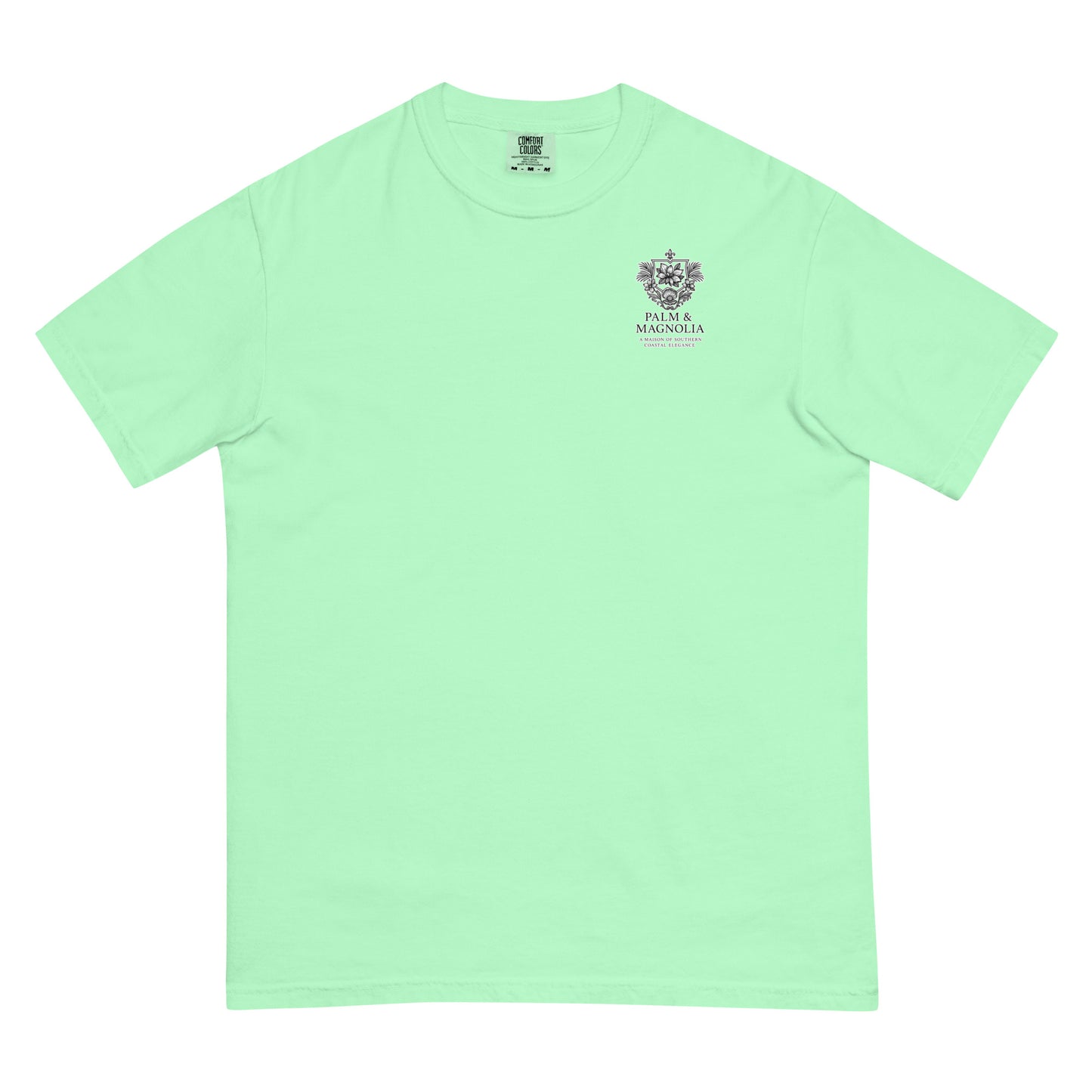Light green short-sleeve Comfort Colors tee with a jack-up rig design.