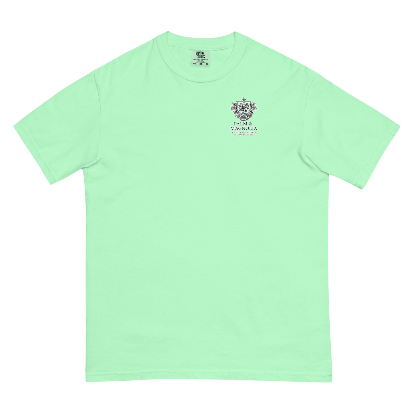 Light green Comfort Colors T-shirt with Palm & Magnolia logo on chest.