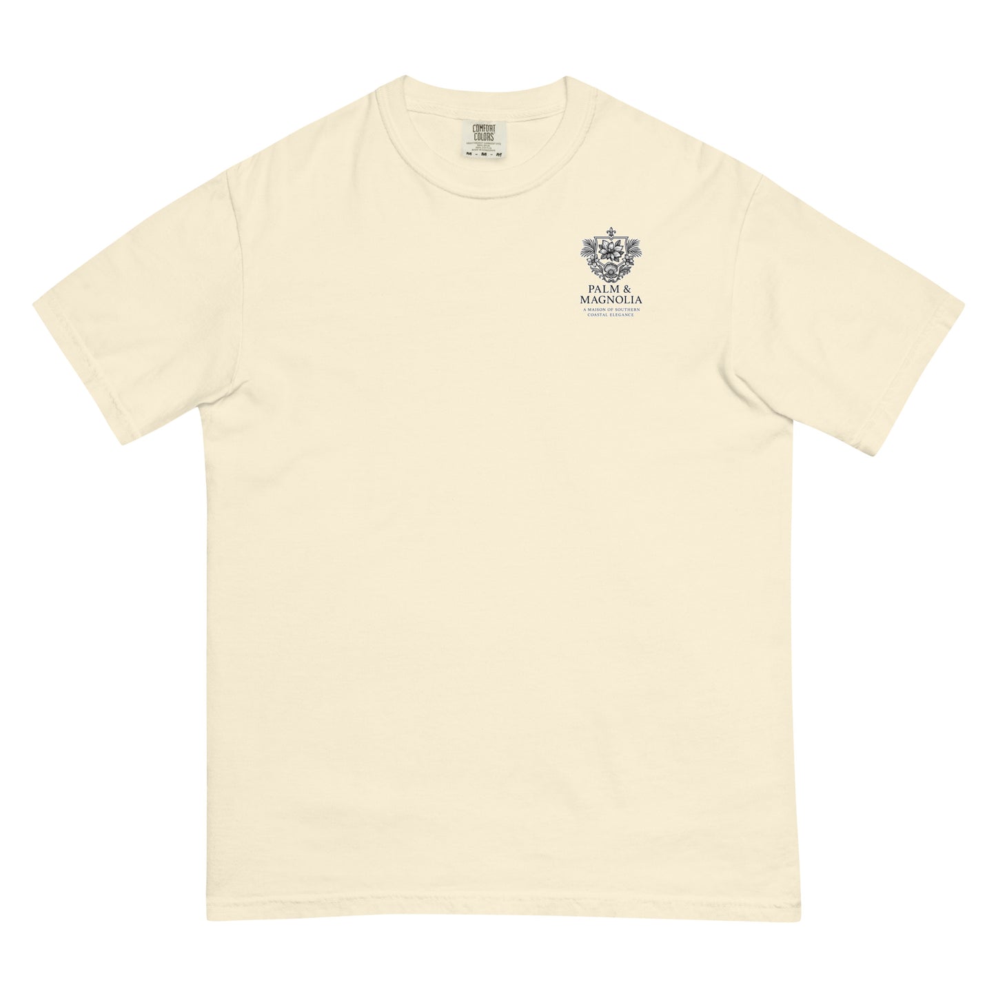 Cream short-sleeve Comfort Colors tee with jack-up rig chest emblem.