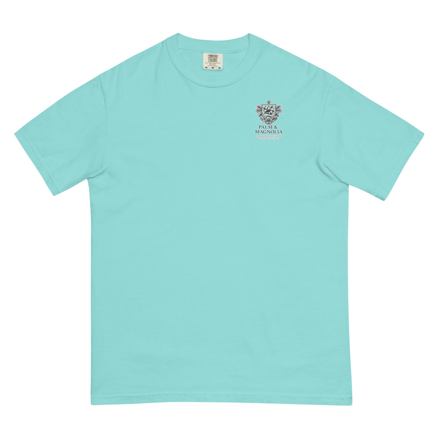 Light blue short-sleeve Comfort Colors tee with jack-up rig graphic.