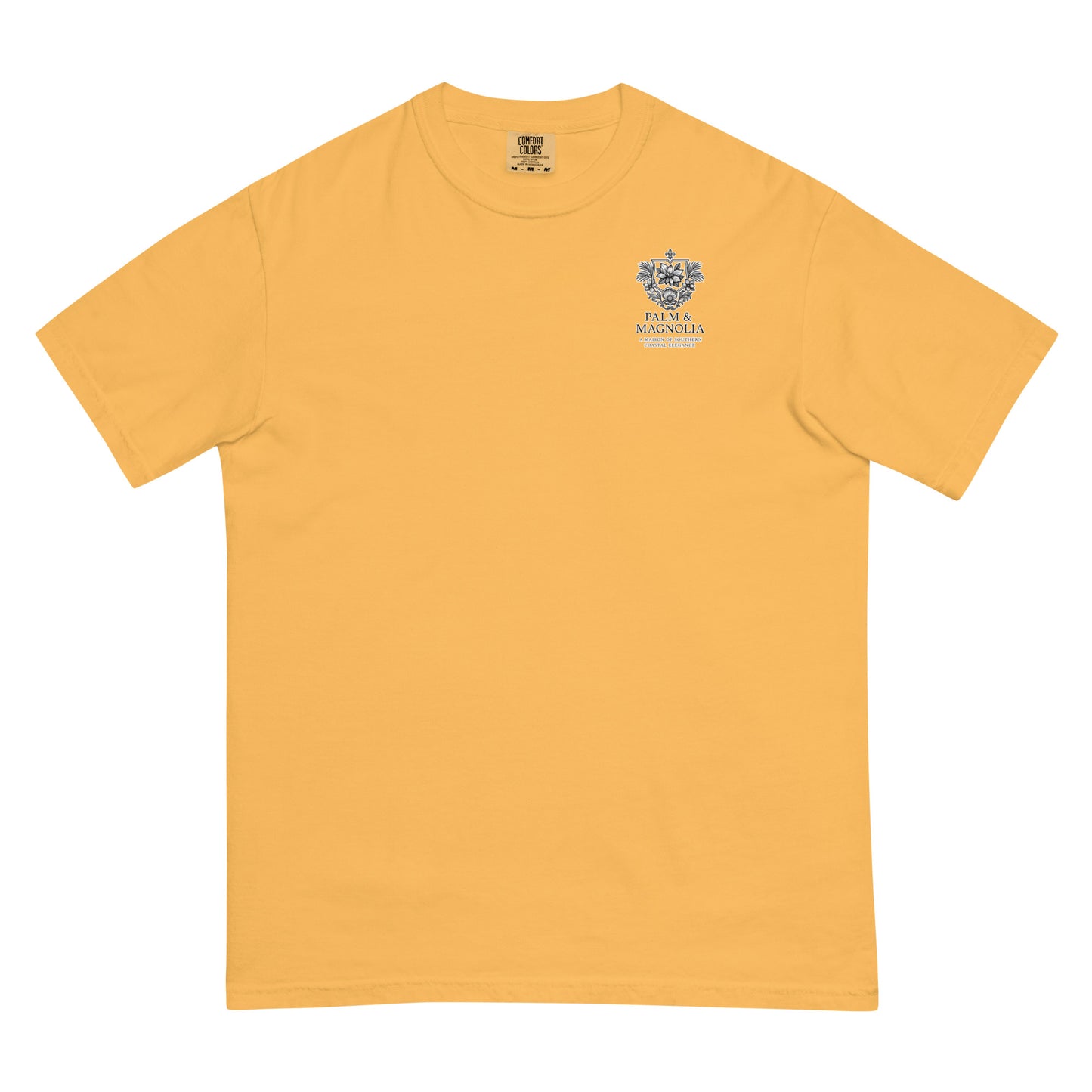 Yellow short-sleeve Comfort Colors tee with jack-up rig watercolor design.