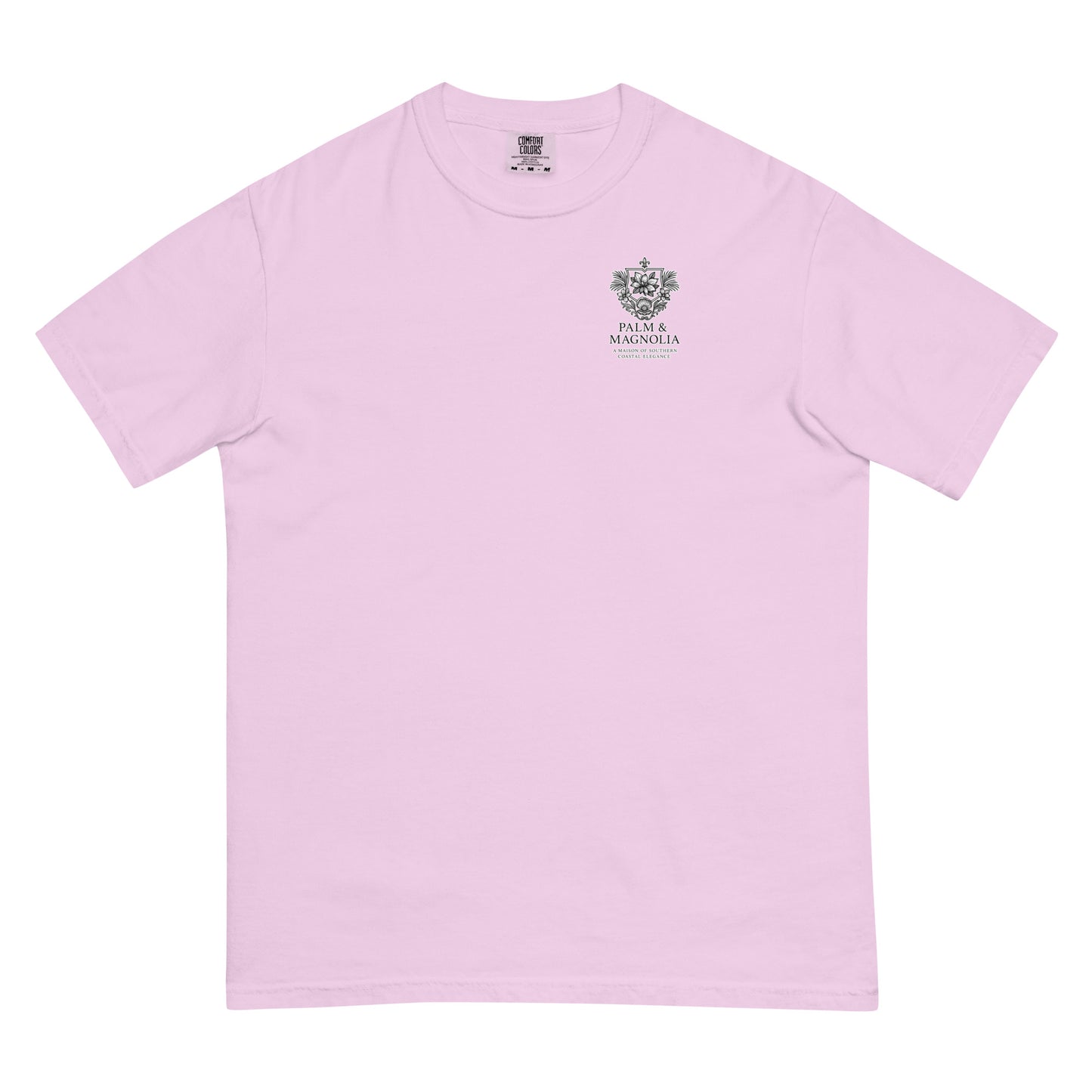 Pink Comfort Colors T-shirt with Palm & Magnolia logo on chest.