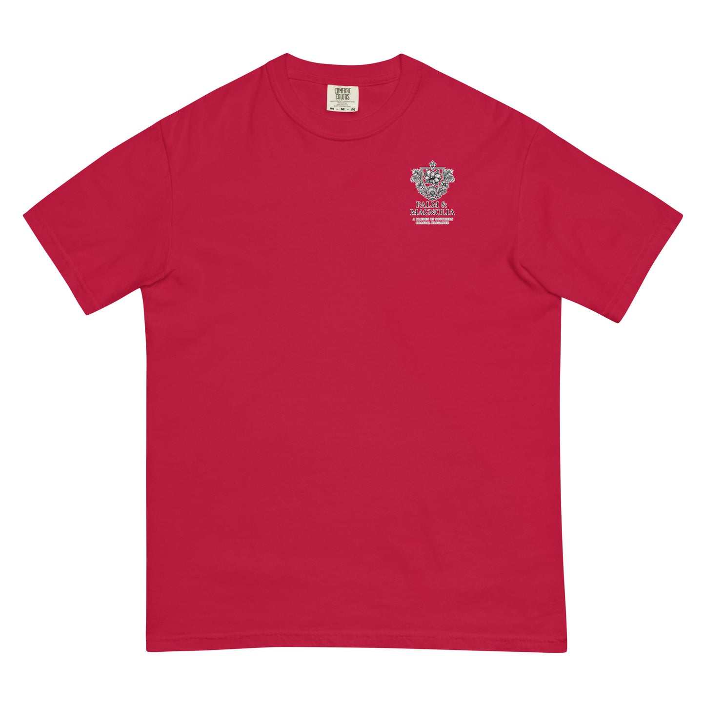 Red short-sleeve Comfort Colors tee with jack-up rig watercolor design.