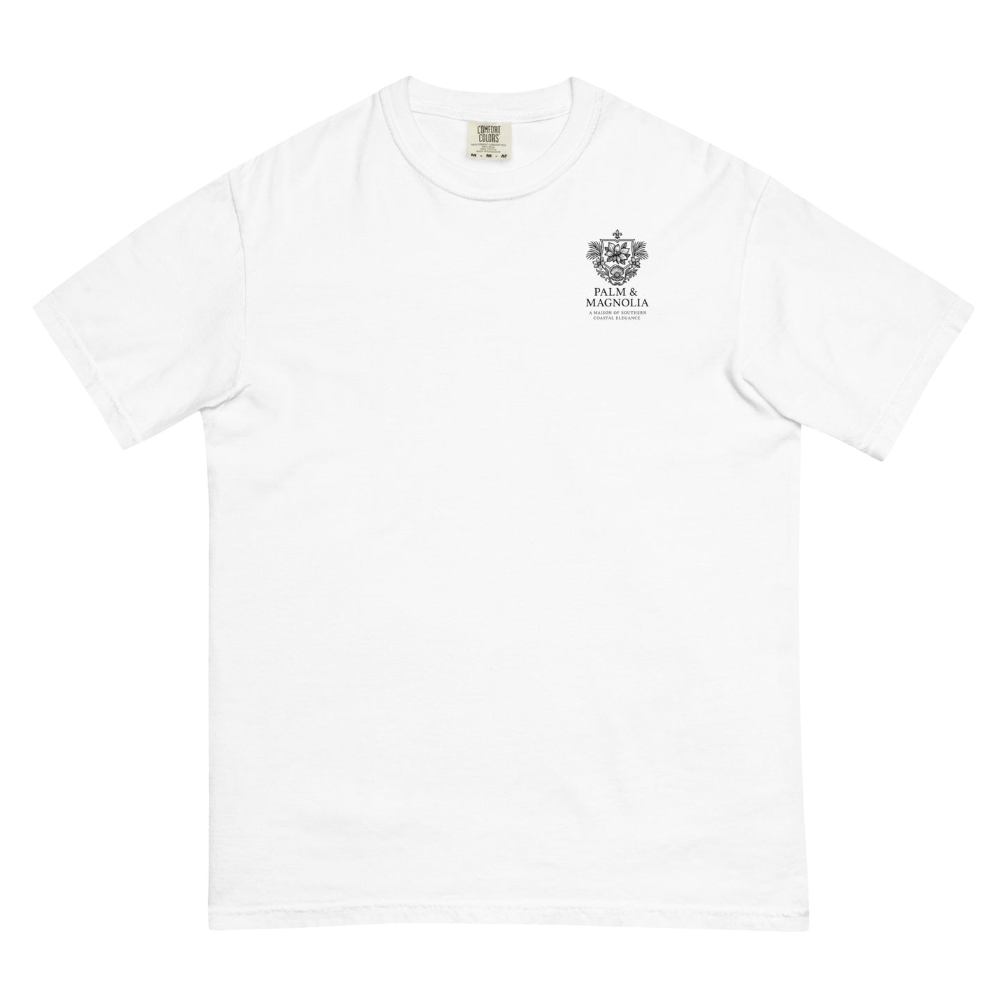 White Comfort Colors short-sleeve tee with jack-up rig watercolor design.