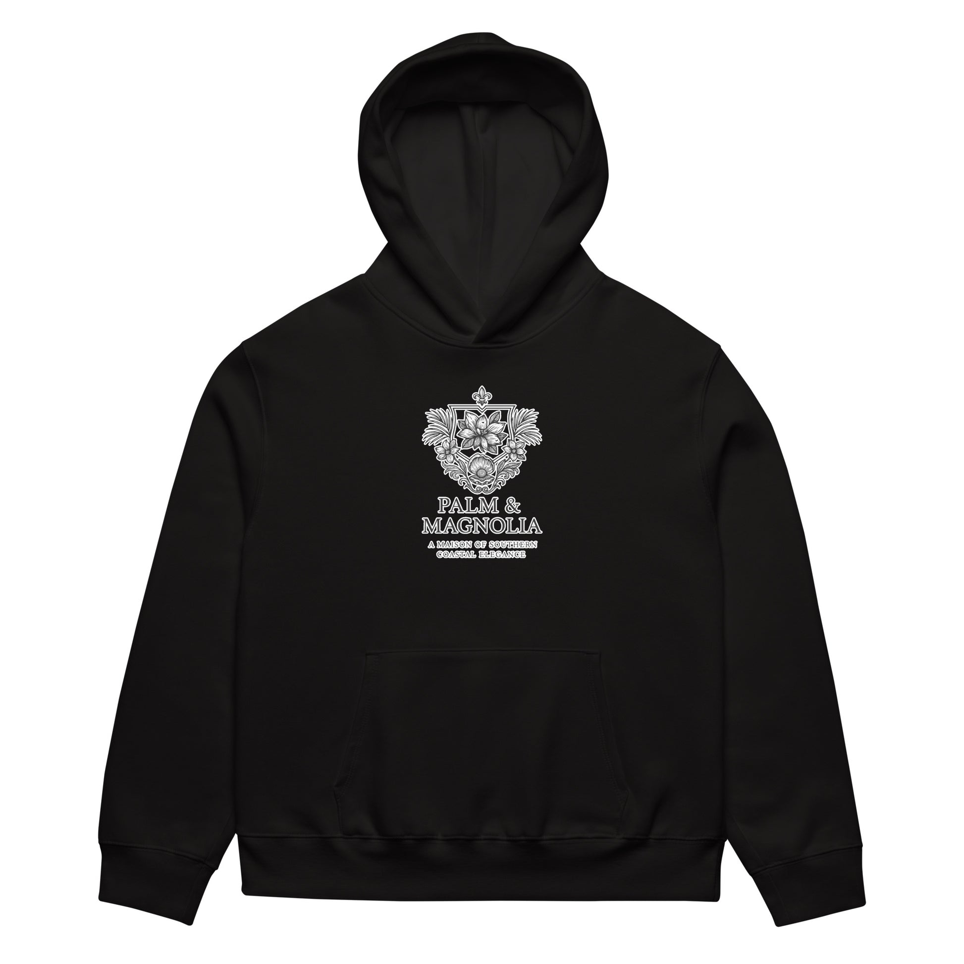 Oversized black hoodie with "Hope Anchors the Soul" text on chest.