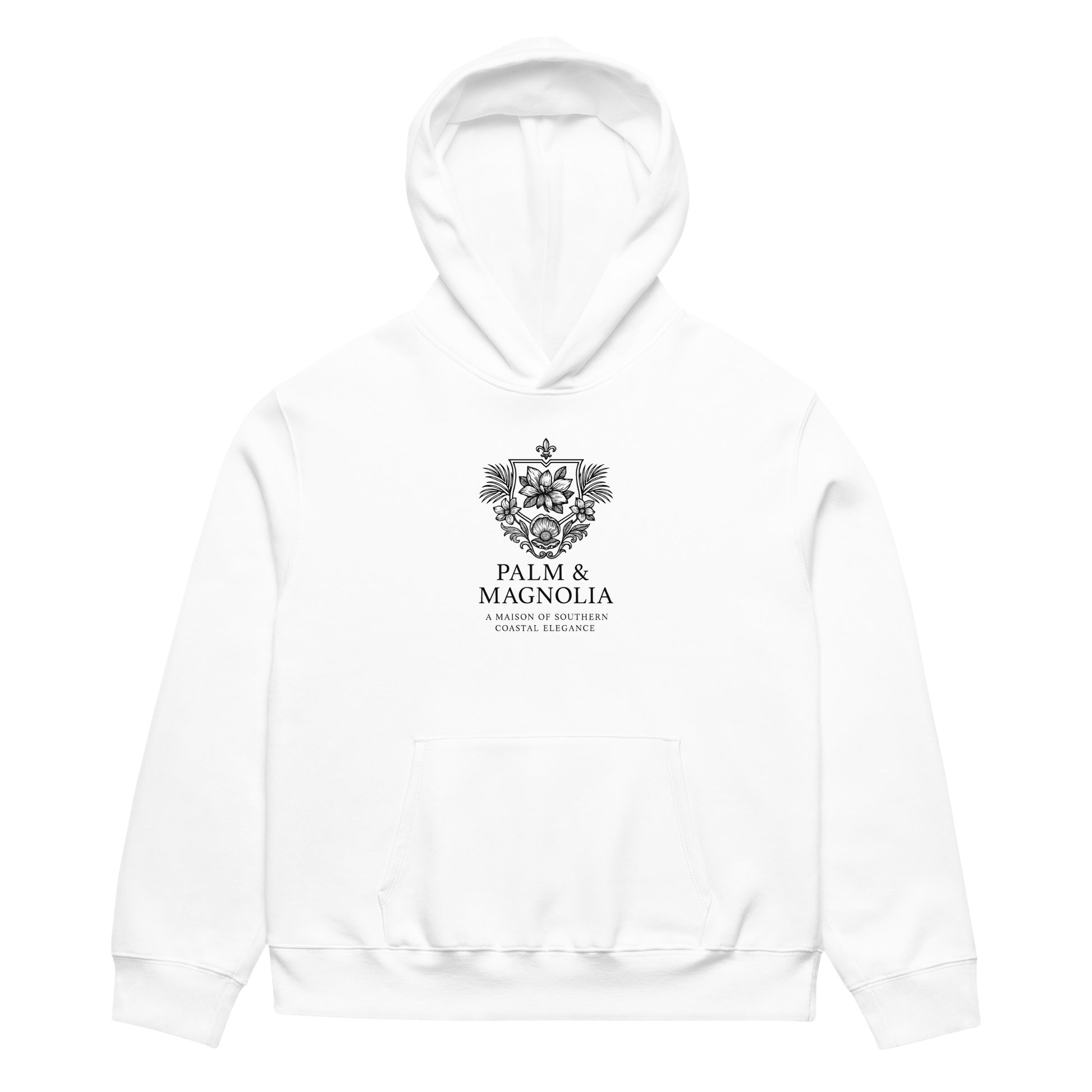 White oversized hoodie with "Hope Anchors the Soul" text and anchor emblem on chest.