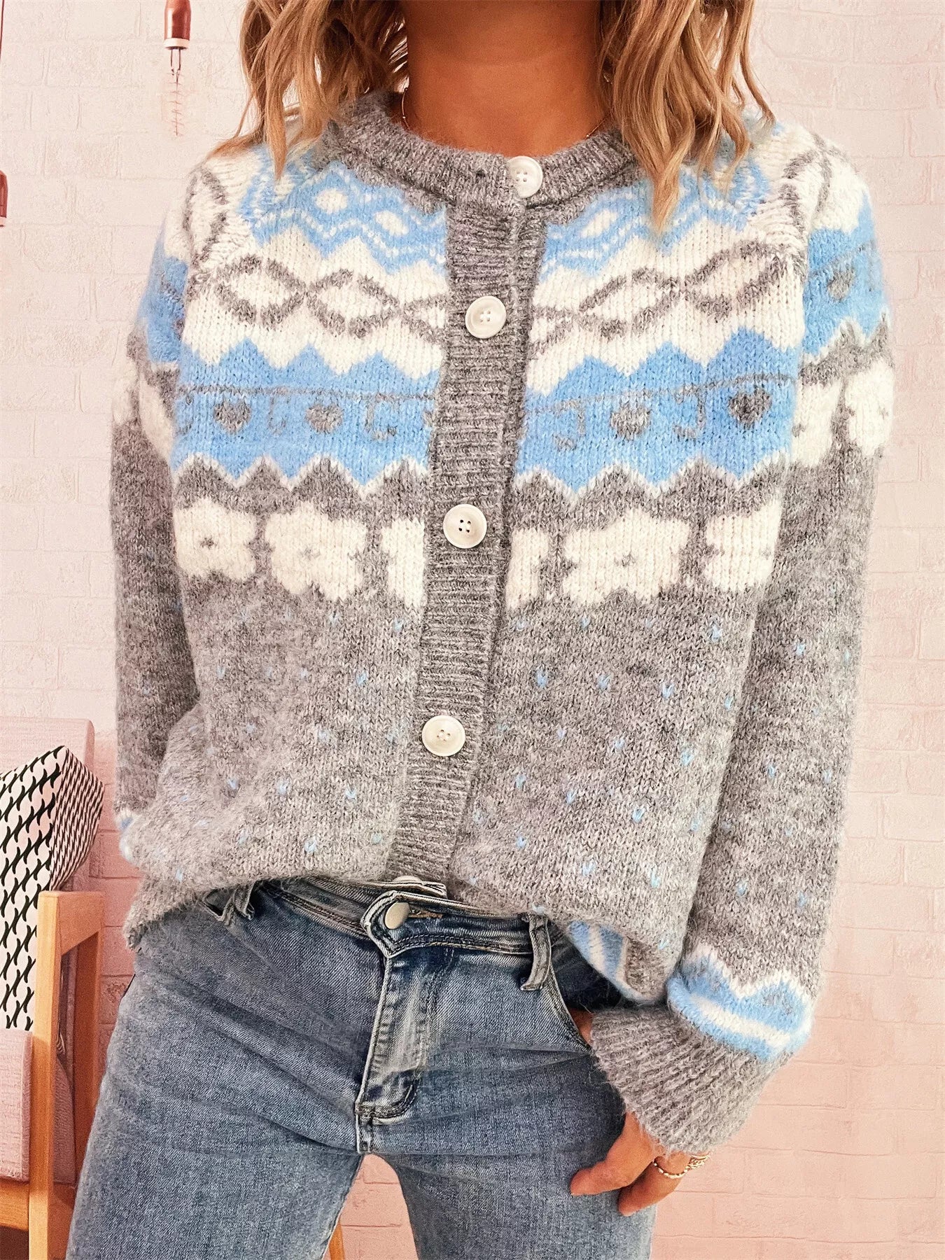 Ribbed knit cardigan with buttons in black polyester stretch fabric and long sleeves