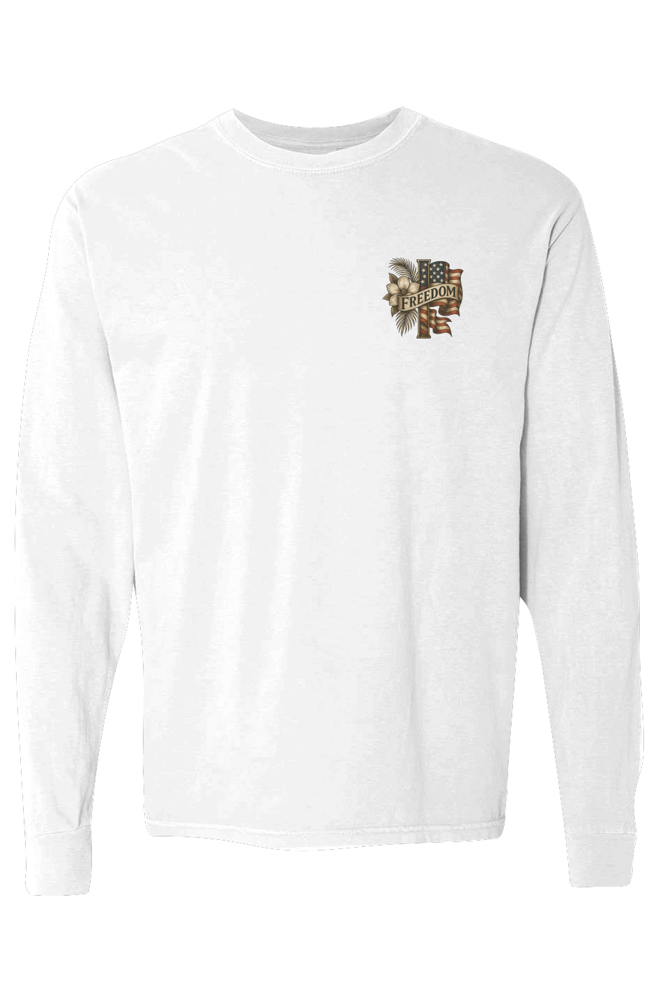 Black cotton long-sleeve tee with Second Amendment print on chest.