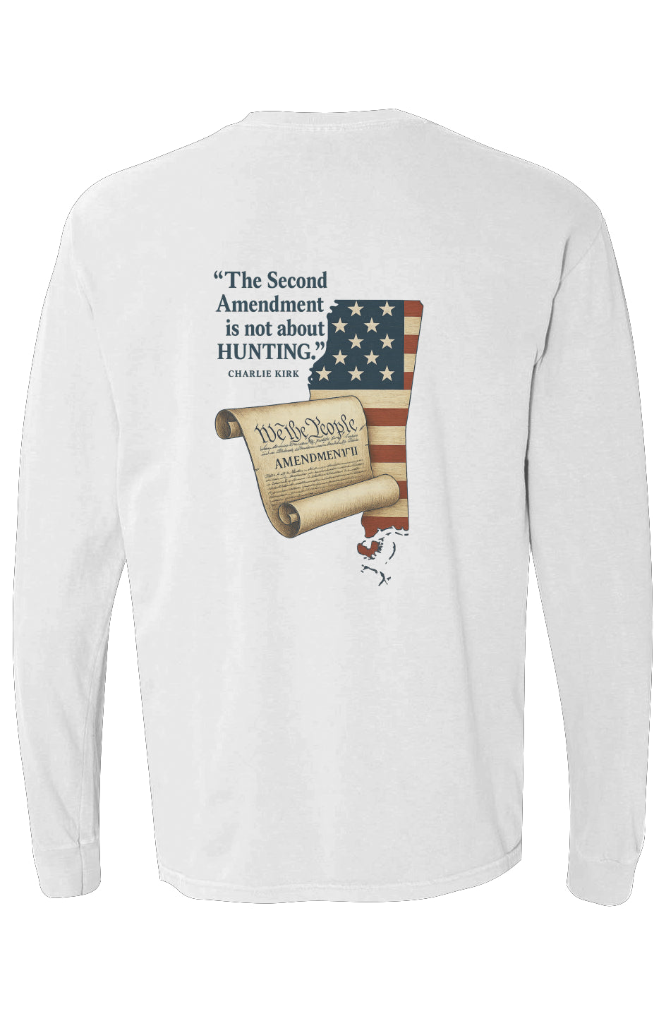 Black Palm & Magnolia cotton tee with Second Amendment quote, Constitution scroll, and American flag on back.