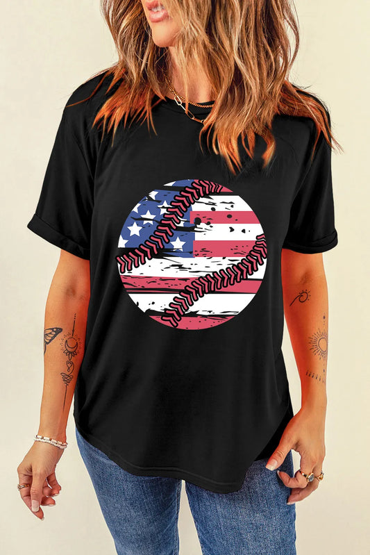 Short sleeve t-shirt featuring a US flag design in a polyester cotton blend.