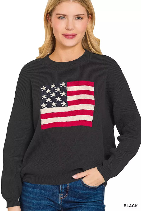 American flag crew neck sweater in 100% cotton with a classic and comfortable design.