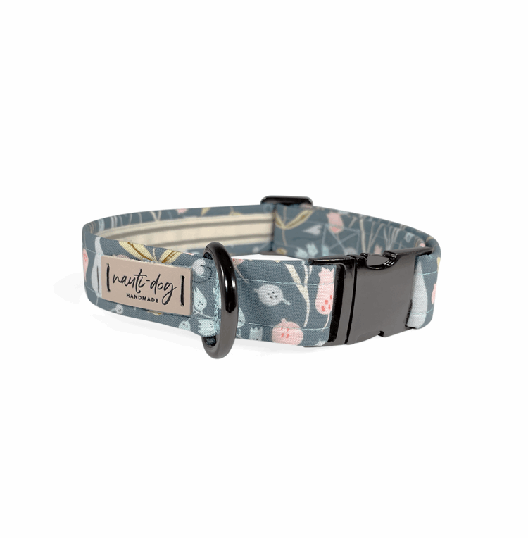 Juniper Sage Mod Fall Floral Buckle and Martingale Dog Collar with organic floral print.