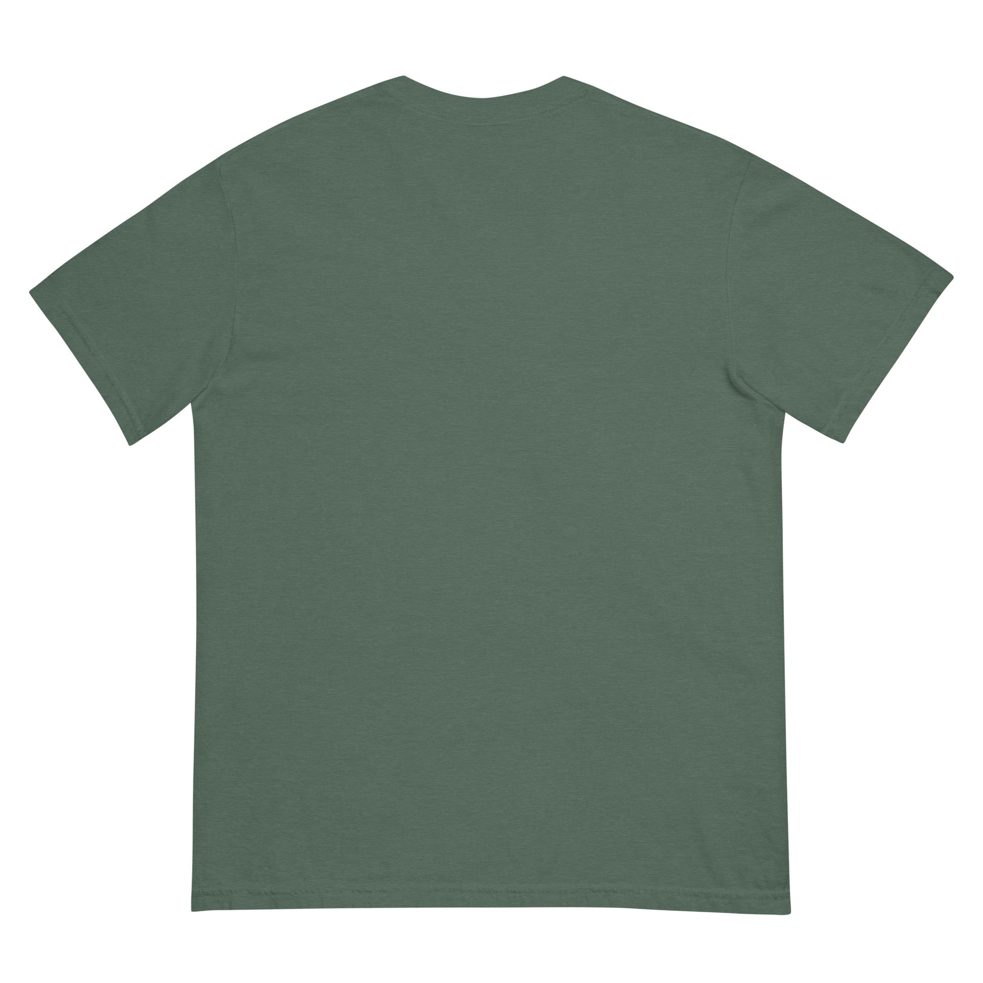 Back view of a green heavyweight unisex t-shirt with relaxed fit.